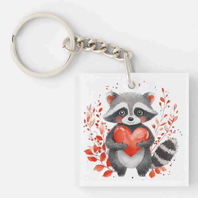 Llavero lindo mapache con corazón para el día de San Valen (Frente)