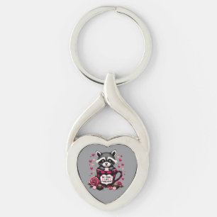 Llavero Lindo mapache de San Valentín con estampado de búf