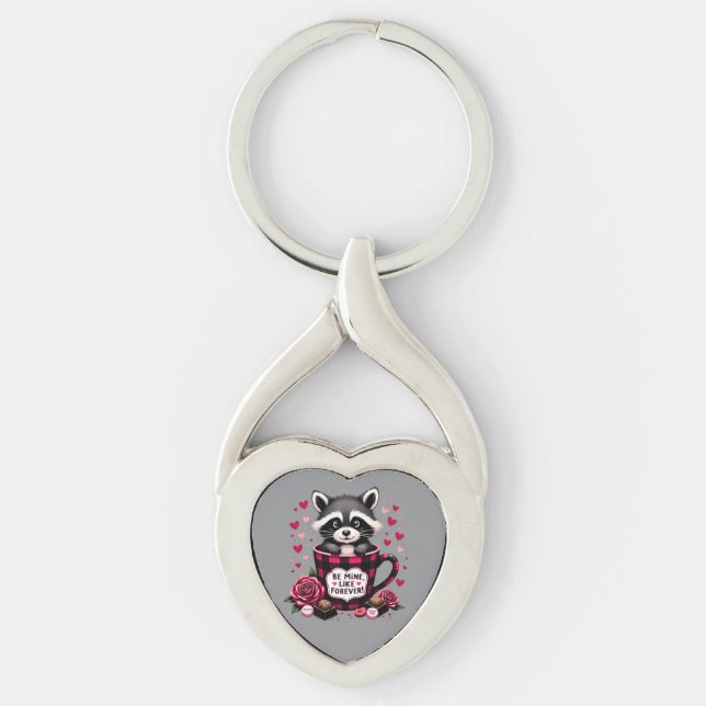 Llavero Lindo mapache de San Valentín con estampado de búf (Anverso)