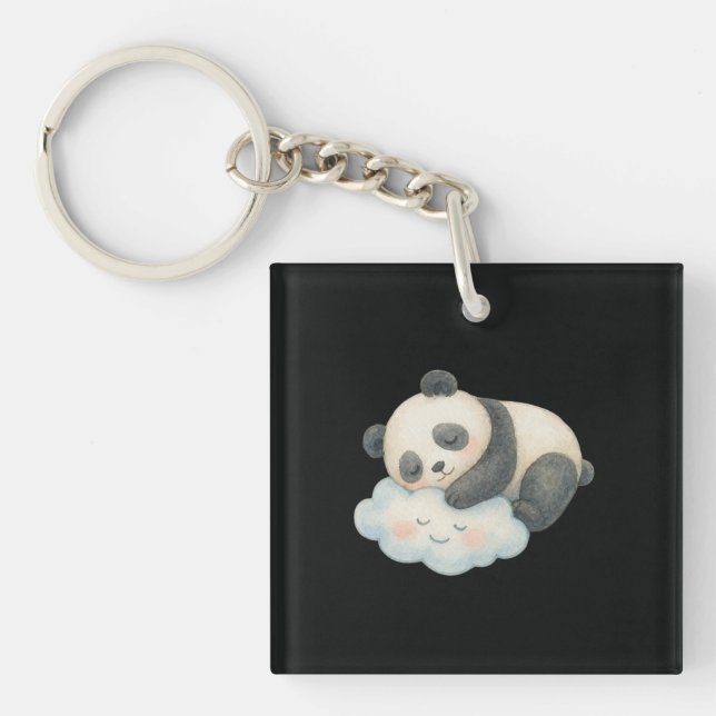 Llavero Lindo Panda Dormido en Nube Acuarela (Frente)