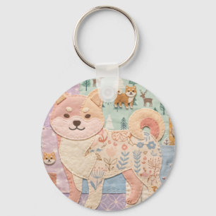 Llavero Lindo patrón floral de patchwork japonés de Shiba