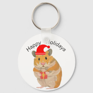 Llavero Lindo pequeño hámster de Navidad sosteniendo un re