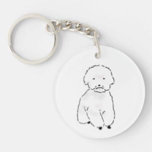Llavero Lindo perro Bichon blanco esponjoso dibujado a man