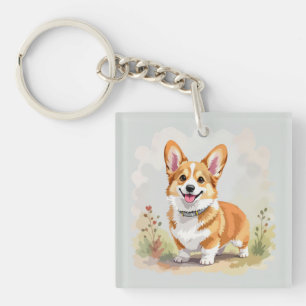Llavero Lindo perro Corgi galés de Pembroke rojo