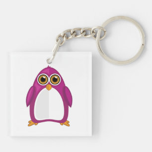 Llavero Lindo Pingüino Violeta Rojo Kawaii Dibujo Animado