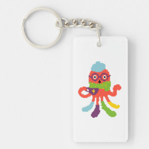 Llavero Lindo pulpo enfermo pixelado colorido