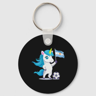 Llavero Lindo unicornio de raíces argentinas jugando fútbo