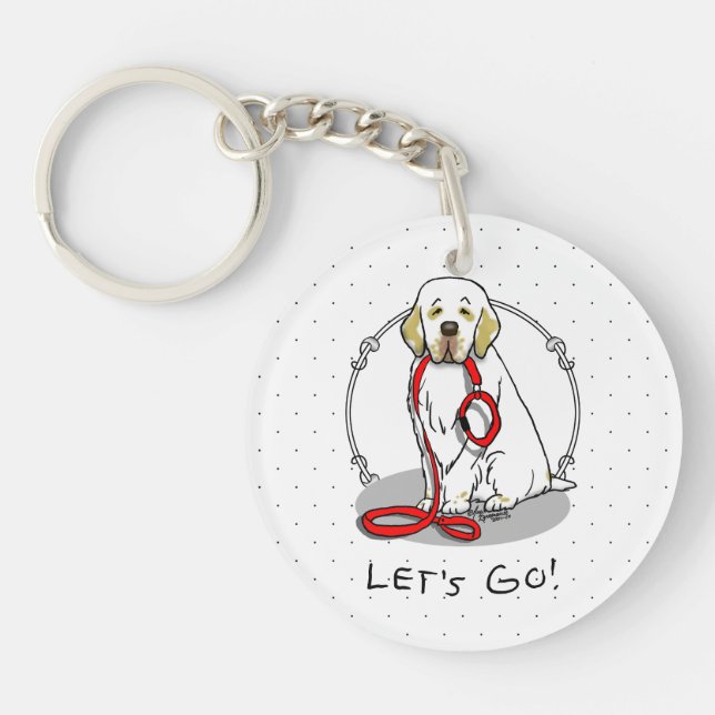 Llavero ¡Lindo! ¡Vamos! Perro Clumber Spaniel caminando (l (Frente)