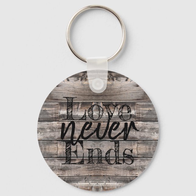 Llavero lindo y rústico divertido AMOR NUNCA TERMINA | Key (Anverso)