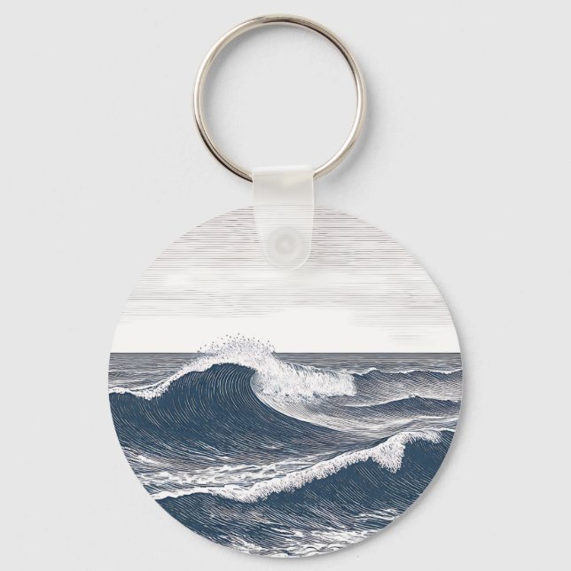 Llavero Line Art Ocean Wave Monochrome Surge (Anverso)