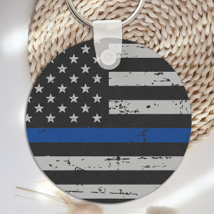 Llavero Línea Azul delgada - Oficial de policía - Bandera 