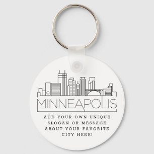 Llavero Línea de Skyline Estilizada de Minneapolis   Lema