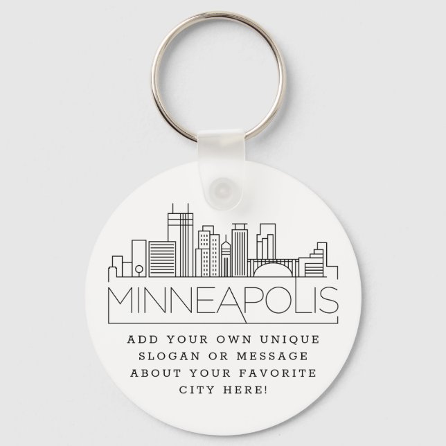 Llavero Línea de Skyline Estilizada de Minneapolis | Lema  (Anverso)