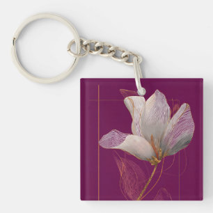 Llavero Línea dorada de magnolia blanca Magenta