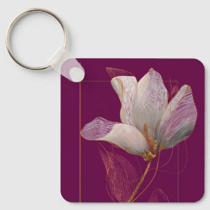 Llavero Línea dorada de magnolia blanca Magenta