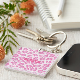 Llavero Línea rosada de Preppy Leopard