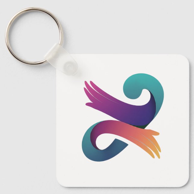 Llavero Líneas blancas de hoja verde y diseño gráfico (Anverso)