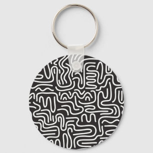 Llavero Líneas onduladas de Doodle retro: Monocromo