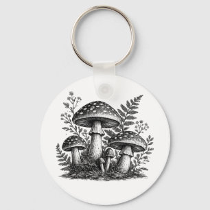 Llavero Linograbado vintage de hongos del bosque