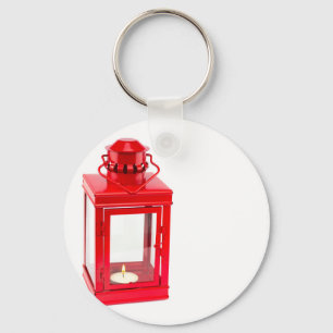 Llavero Linterna roja con un canto en blanco