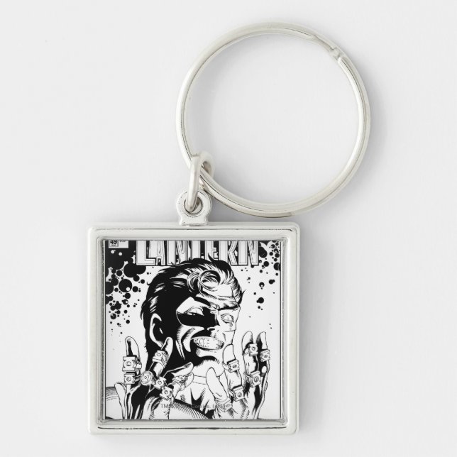 Llavero Linterna verde - Muchos anillos, negro y blanco (Frente)