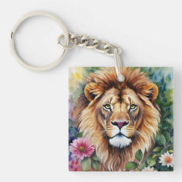 Llavero Lion Watercolor Floral Art