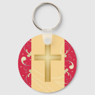 Llavero Lipstick Red, Gold, Christian Cross, Damask Favor
