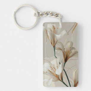 Llavero Lirio Blanco Dorado Minimalista Elegante Neutro