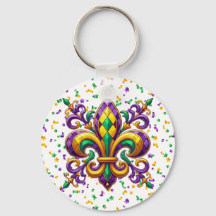 Llavero Lirio de lis de Mardi Gras amarillo púrpura verde