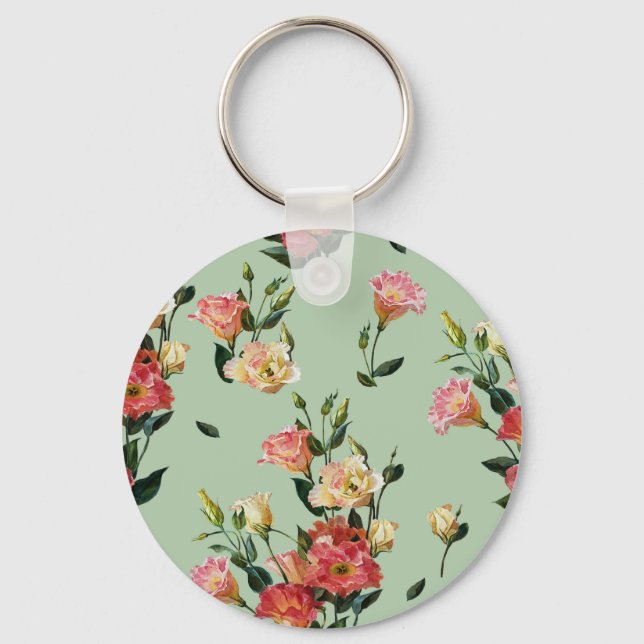 Llavero Lisianthus victoriano: acuarela floral de oliva. (Anverso)