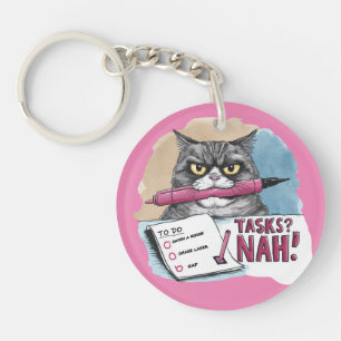 Llavero Lista de tareas pendientes divertidas de gato rosa