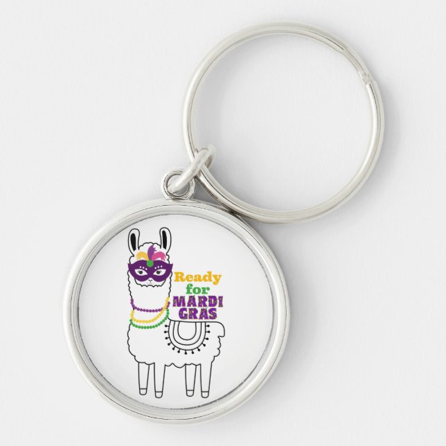 Llavero Listo para Mardi Gras linda máscara de llama (Frente)