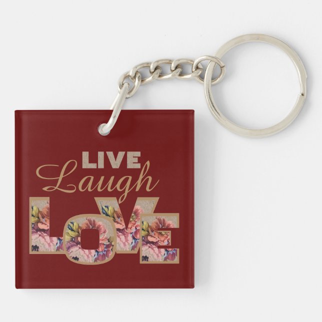 Llavero Live, Laugh, Love Rustic Floral on Burgundy (Atrás)