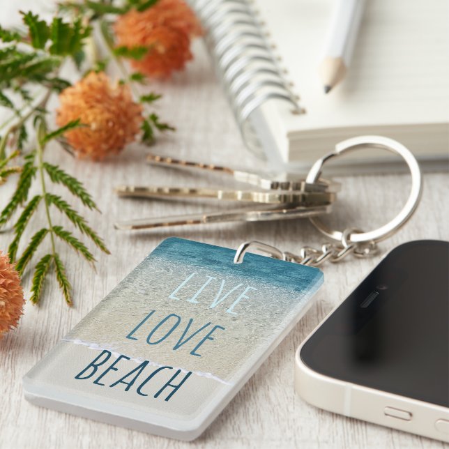 Llavero Live Love Beach Turquoise Blue Ocean Surf Waves (Frente Derecha)