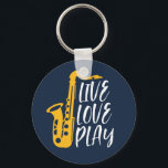 Llavero Live Love Play Saxophone Player Jazz Music Lover<br><div class="desc">orquesta retro vintage y diseño de aficionados al jazz para los que tocan violín y saxofón en una banda musical o sinfónica. Mercadería clásica de jazz de Guay para saxofonista, violinista, músico y artista. Un juego de palabras divertido y divertido para el violín y el profesor saxofón, el fan de...</div>