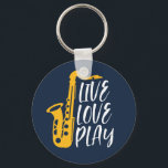 Llavero Live Love Play Saxophone Player Jazz Music Lover<br><div class="desc">orquesta retro vintage y diseño de aficionados al jazz para los que tocan violín y saxofón en una banda musical o sinfónica. Mercadería clásica de jazz de Guay para saxofonista, violinista, músico y artista. Un juego de palabras divertido y divertido para el violín y el profesor saxofón, el fan de...</div>