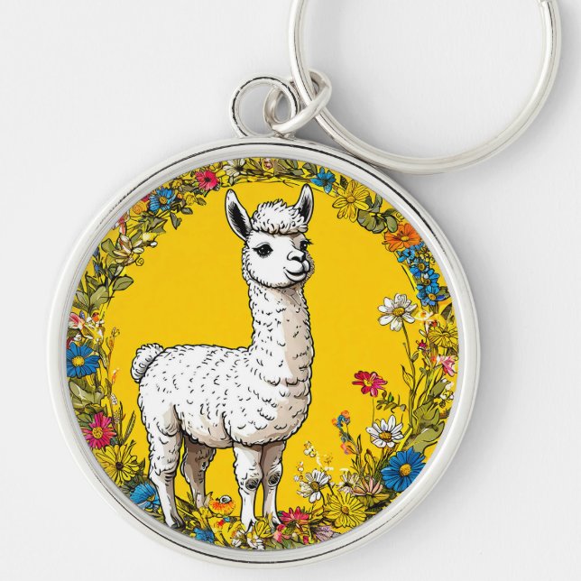 Llavero Llama blanca alegre (Frente)