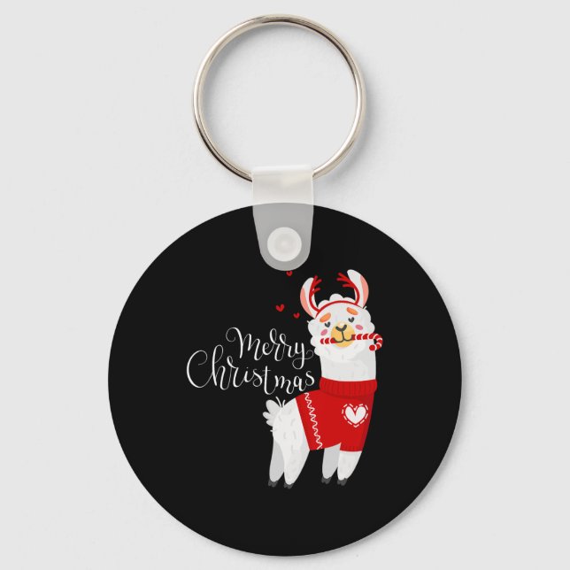 Llavero Llama Cute con Candy Cane Feliz Navidad (Anverso)