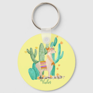 Llavero Llama y cactus con flores - amarillo