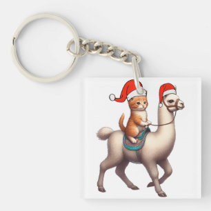 Llavero Llaman a un gato navidad, llama navideña y gatito