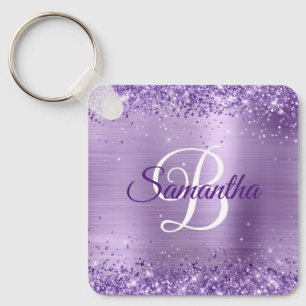 Llavero Llamativo Glitter Purpura Foil Monogramado Femenin