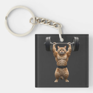 Llavero Llave Colgante Gato Naranja Musculoso Gimnasio