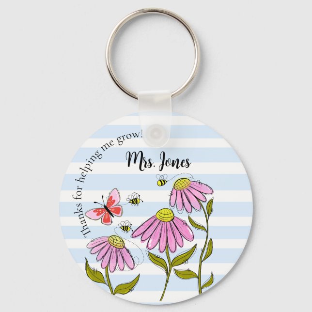 Llavero Llave Cute Bee & Flower Teacher | “Enseñar es (Anverso)
