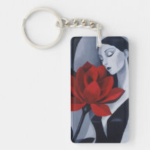 Llave de cadena de arte moderno mujer con rosa roj
