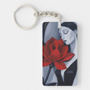 Llavero Llave de cadena de arte moderno mujer con rosa roj