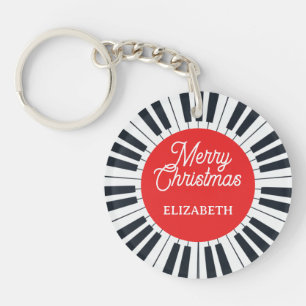 Llavero Llave de círculo de piano Feliz Navidad Pianista M