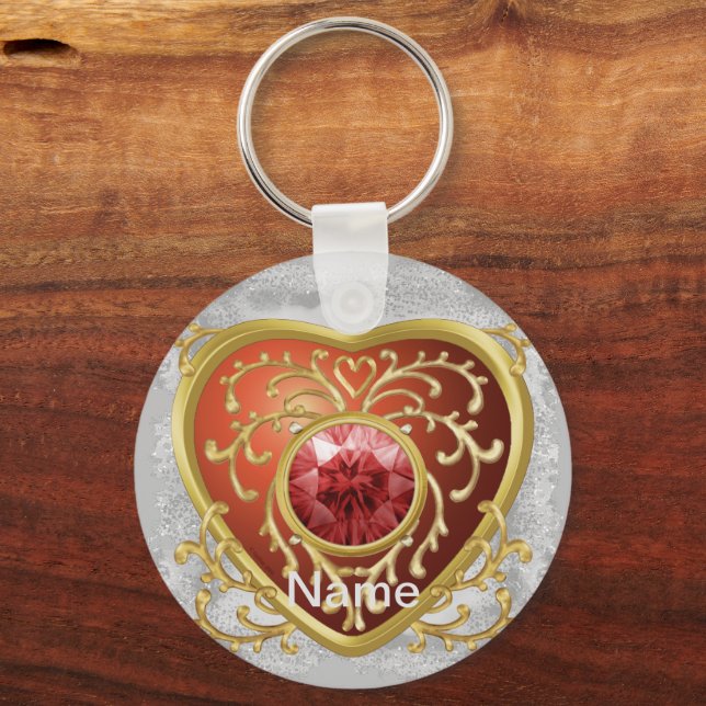 Llavero Llave de corazón de hada con joya roja (Anverso)