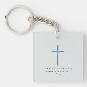 Llavero Llave mínima con cruz de 1 Pedro 5:7