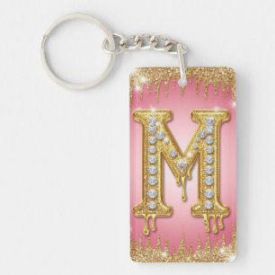 Llavero Llave personalizada regalo letra M diamante oro ro