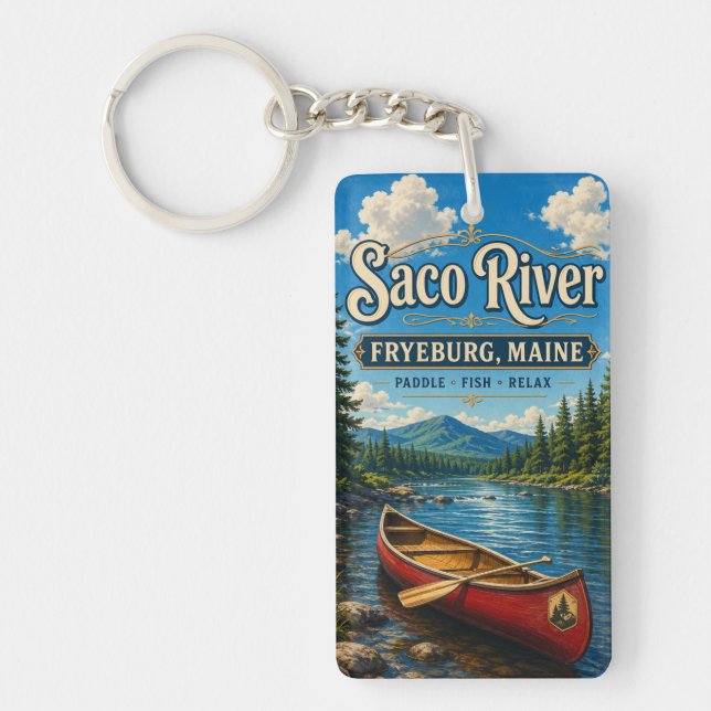 Llavero Llaveero de acrílico rectangular del río Saco Frye (Frente)